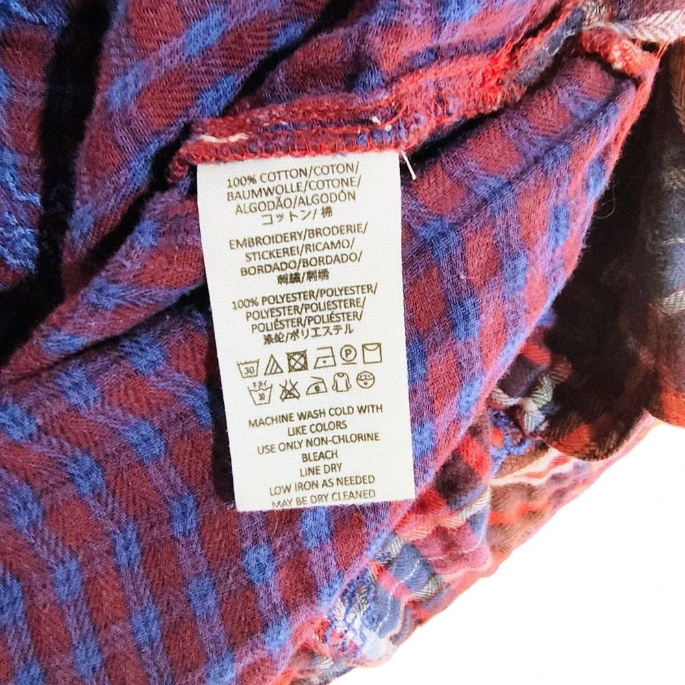 Free People Magical Plaid Button-Up Shirt Embroidered 4th of July‎ Patriotic S